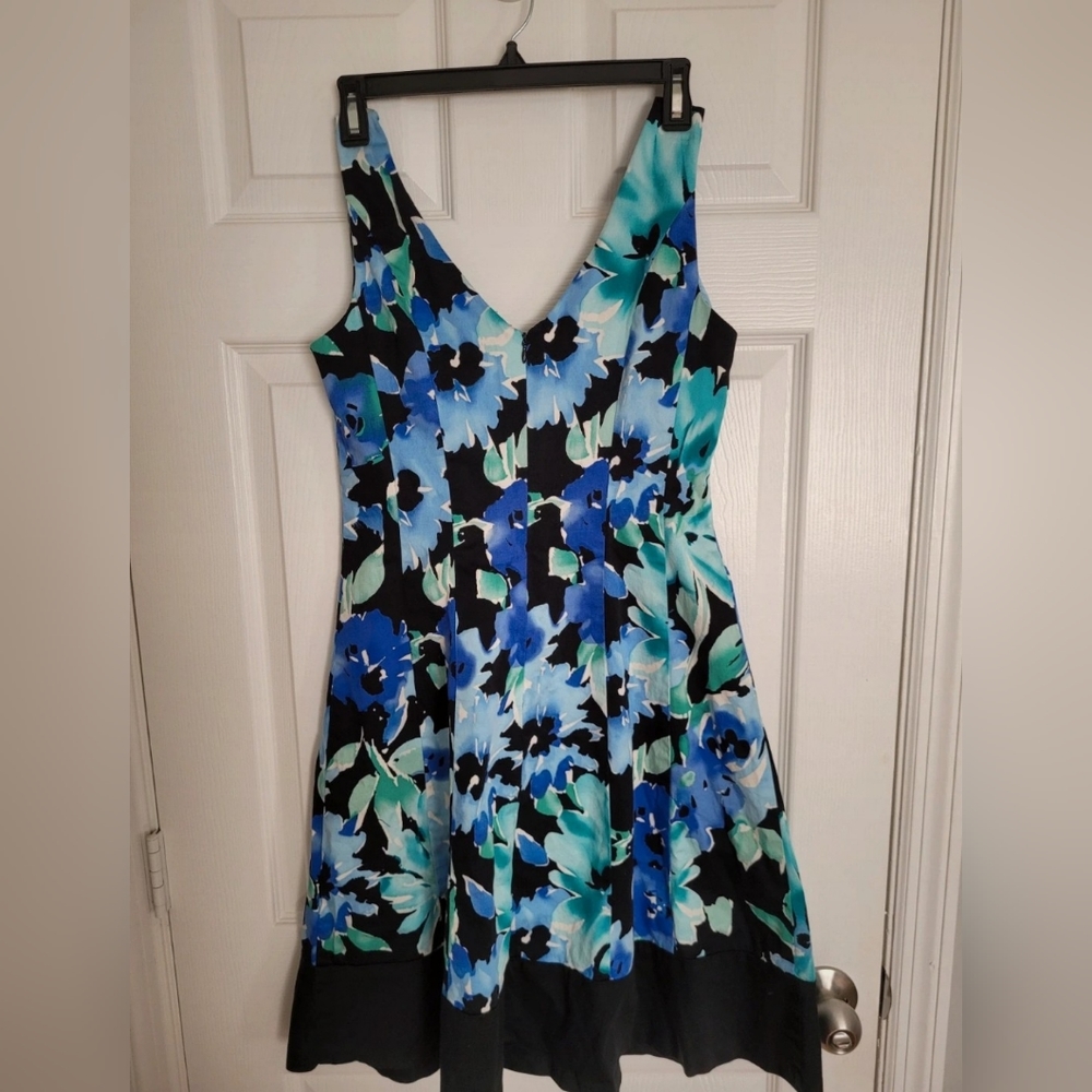 Chaps Blue Green Floral Cotton Sheath Dress Size 4 Sleeveless Colorful Sundress - Picture 6 of 14